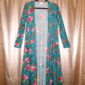 LuLaRoe BNWOT S Sarah duster cardigan - teal roses